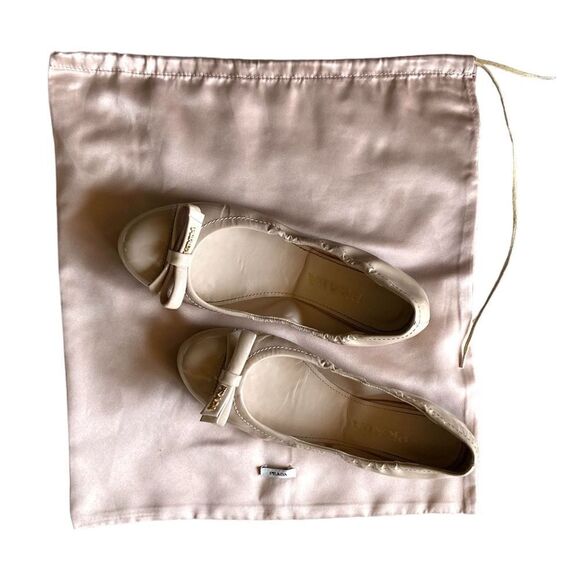 Prada Leather Ballet Tan Cream Flats Shoes Cirpia Size 7,5 - Picture 7 of 15